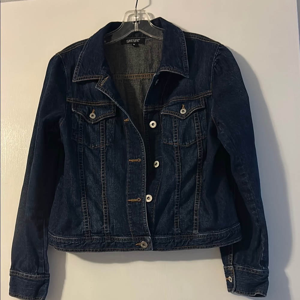 Karen Kane Blue Denim Jean Jacket Cropped Style